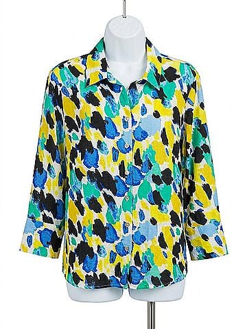 A La Carte Women's Printed Collared Shirt in Blue Multi (view 1)
