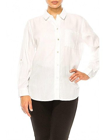 Hester & Orchard Long Sleeve Button-Down Shirt in Optic White (view 2)