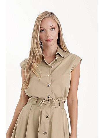 Karina Grimaldi Noma Poplin Top in Khaki (view 2)