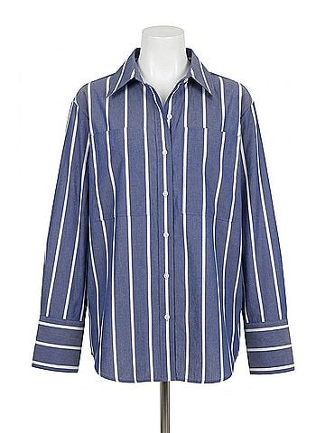 Shona Joy Cambridge Long Sleeve Shirt in Chambray Blanc (view 1)