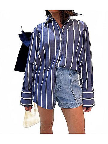 Shona Joy Cambridge Long Sleeve Shirt in Chambray Blanc (view 2)