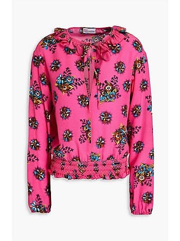 RED Valentino Women's Ruffle-Trimmed Floral-Print Blouse in Multi (view 2)