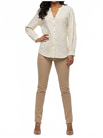 Hester & Orchard Embroidered Floral Button-Down Blouse in Ivory (view 2)
