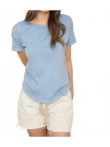 JOA Washed Exposed Seam Tee in Slate Blue (view 2)