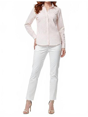 Hester & Orchard Floral Embroidered Button-Down Shirt in Pink (view 2)