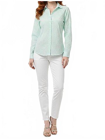 Hester & Orchard Floral Embroidered Button-Down Shirt in Aqua (view 2)