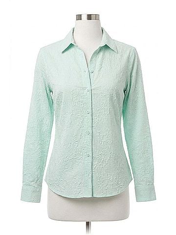 Hester & Orchard Floral Embroidered Button-Down Shirt in Aqua (view 1)
