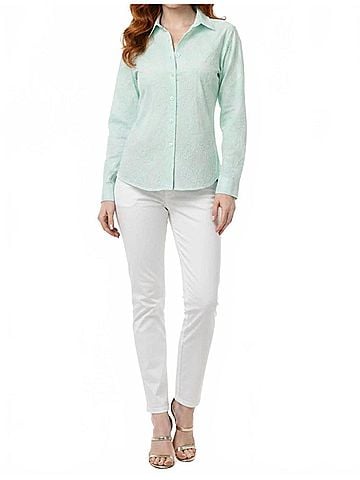 Hester & Orchard Floral Embroidered Button-Down Shirt in Aqua (view 2)