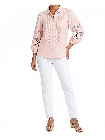 Hester & Orchard Crochet Lace Collared Blouse in Pink (view 2)