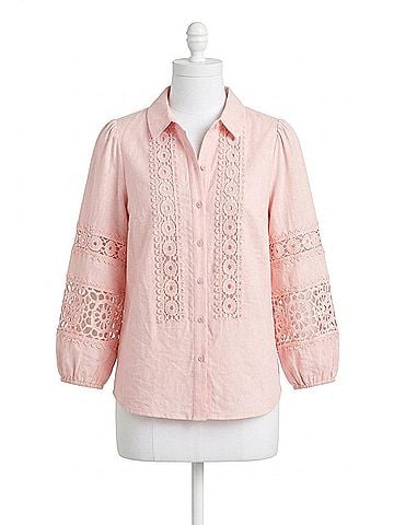 Hester & Orchard Crochet Lace Collared Blouse in Pink (view 1)