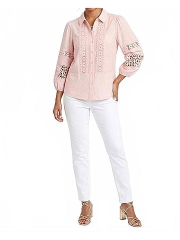 Hester & Orchard Crochet Lace Collared Blouse in Pink (view 2)