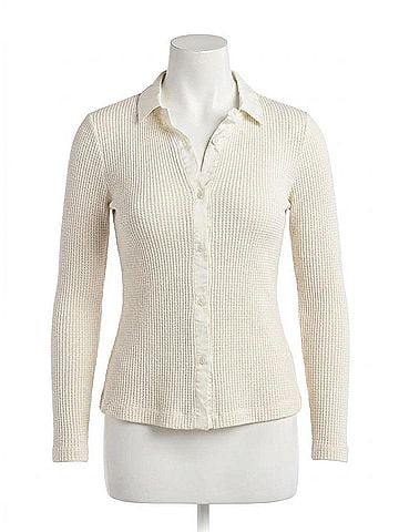 Red Haute Collared Button Down Top in Ivory (view 1)