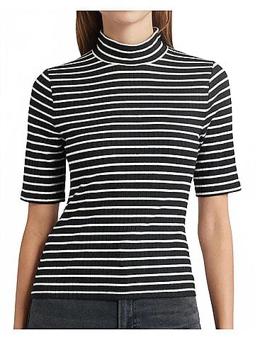 Rag & Bone Knit Stripe Rib Tee Top in Black Multi (view 2)