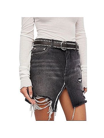 Free People Relaxed &amp; distressed Denim Skirt Denim Skirt (view 2)