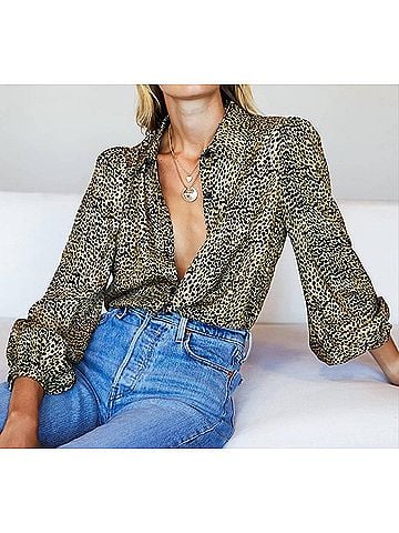 Emerson Fry Frankie Button Front Blouse in Little Cheetah (view 2)