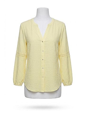 Hester & Orchard Lace-Trim Split Neck Button-Down Blouse in Yellow (view 1)