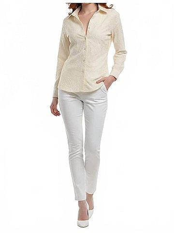 Hester & Orchard Floral Embroidered Button-Down Shirt in Ivory (view 2)