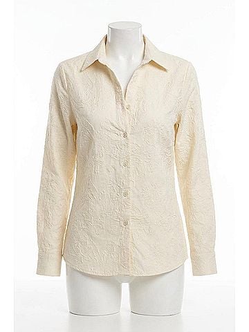 Hester & Orchard Floral Embroidered Button-Down Shirt in Ivory (view 1)