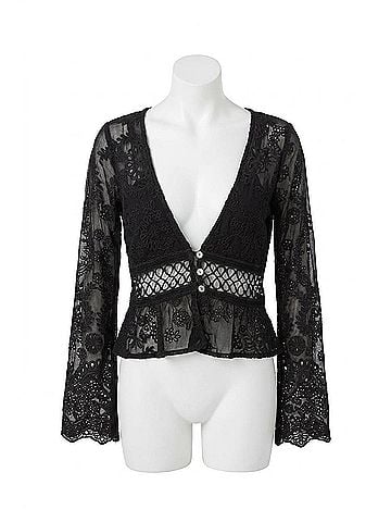 Jen's Pirate Booty Sierra Madre Mesh Top in Black Eyelet (view 1)