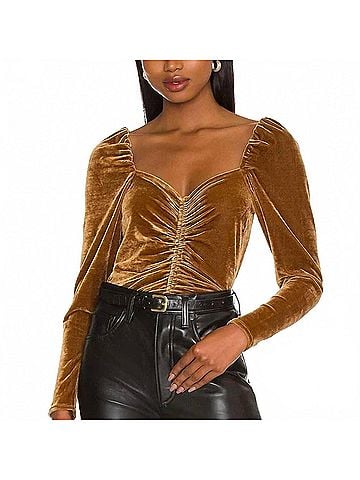 BB Dakota Ruched Front Velvet Top in Bronze (view 2)