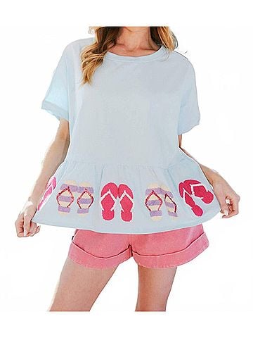 Fantastic Fawn Flip Flop Sequin Peplum Tee in Light Blue (view 2)