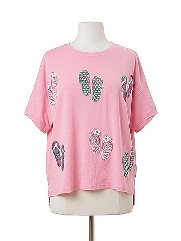 Fantastic Fawn Sequin Flip Flops Tee in Pink (view 1)
