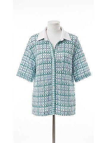 Illa Illa Short Sleeve Button Top in Blue (view 1)