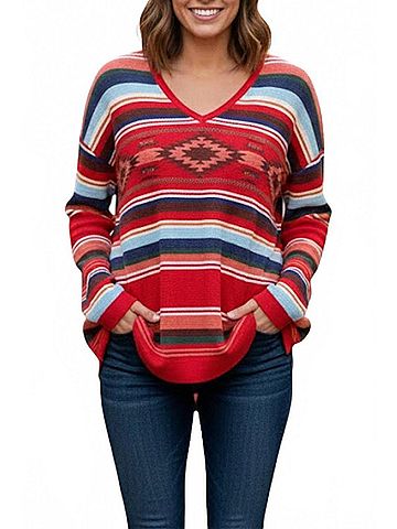 Tasha Polizzi Collection Melanie Waffle Knit Pullover in Red Multi (view 2)