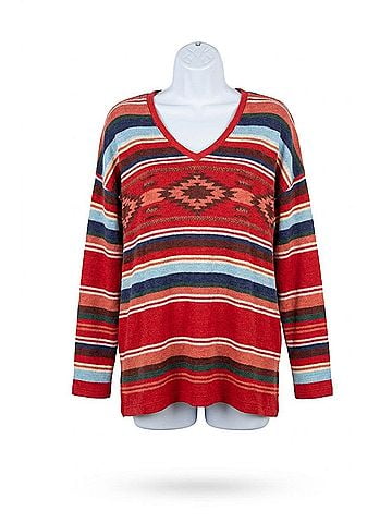 Tasha Polizzi Collection Melanie Waffle Knit Pullover in Red Multi (view 1)