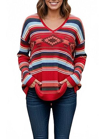 Tasha Polizzi Collection Melanie Waffle Knit Pullover in Red Multi (view 2)