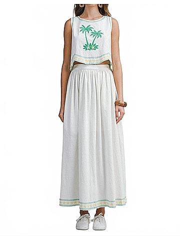 Lafayette 148 New York Palmette Embroidered Crop Top in White (view 2)