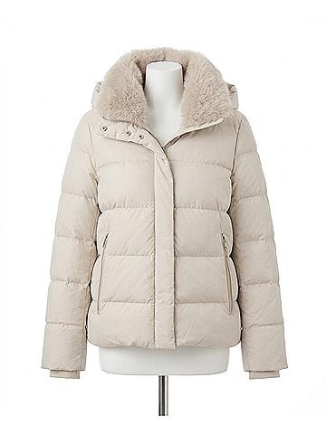 Tahari Short Quilted Puffer Jacket With Faux Fur Collar &amp; Detachable Hood in Frost (view 1)
