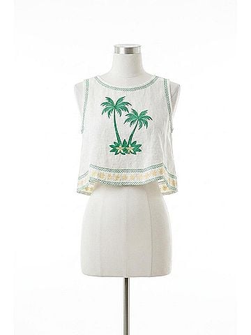 Lafayette 148 New York Palmette Embroidered Crop Top in White (view 1)