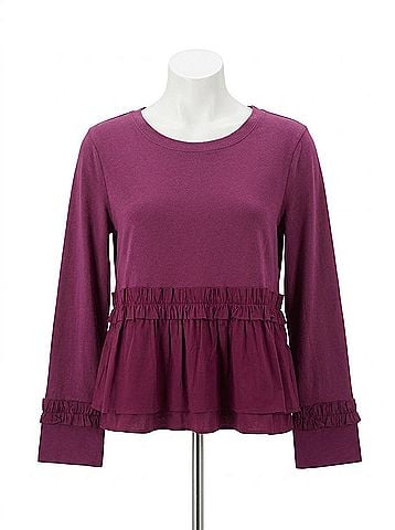 LoveRiche Women's Peplum Long Sleeve Top in Cranberry (view 1)