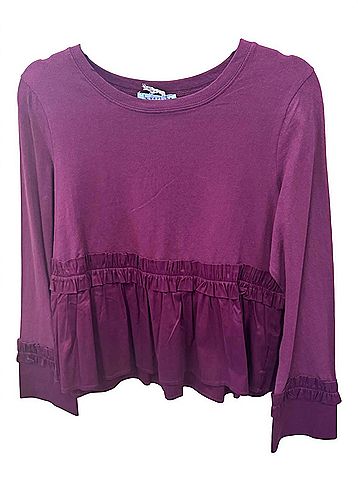 LoveRiche Women's Peplum Long Sleeve Top in Cranberry (view 2)