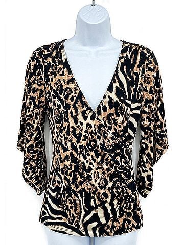 Annalee + Hope Women Leopard Wrap Blouse in Brown Multi (view 1)