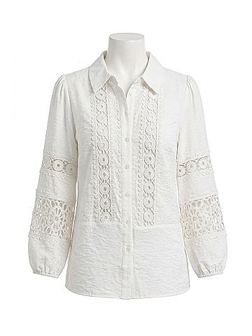 Hester & Orchard Crochet Lace Collared Blouse in White (view 1)