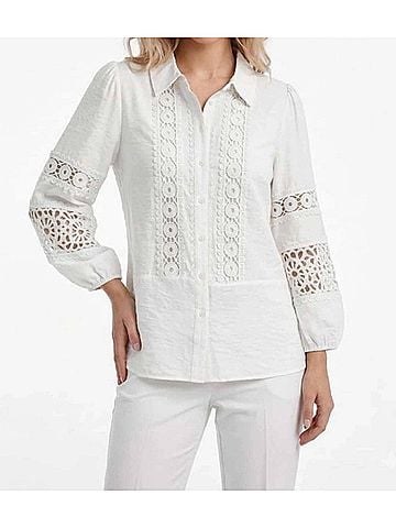 Hester & Orchard Crochet Lace Collared Blouse in White (view 2)