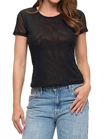 Ariella Short Sleeve Mesh Tee in Black (view 2)