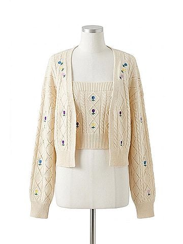 Raga Adoni Knit Sleeveless Top Bolero Set in Cream (view 1)