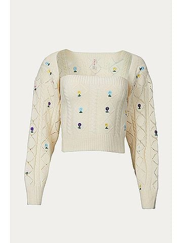 Raga Adoni Knit Sleeveless Top Bolero Set in Cream (view 2)