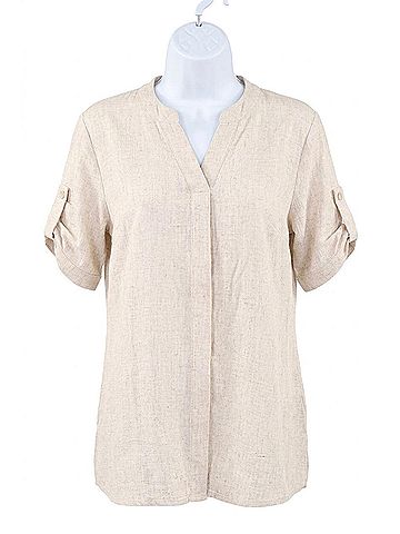 Michael Tyler V-Neck Short Sleeve Top in Sand (view 1)