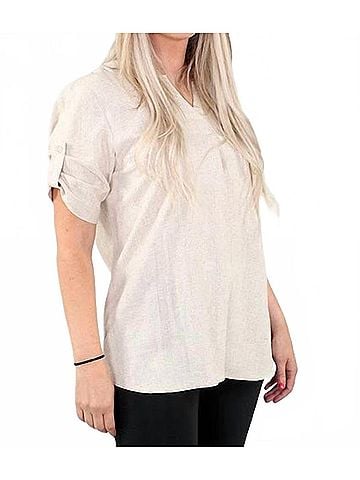 Michael Tyler V-Neck Short Sleeve Top in Sand (view 2)