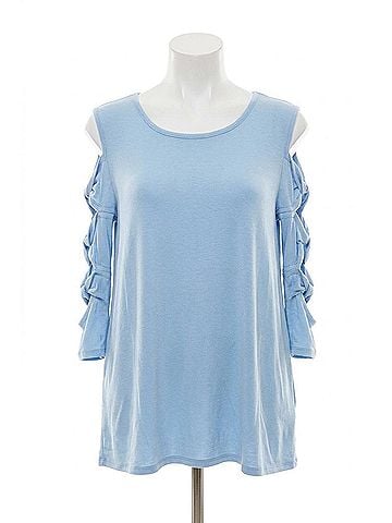 Janette Plus Twisted Cut Out 3/4 Sleeve Top - Plus in Sky Blue (view 1)