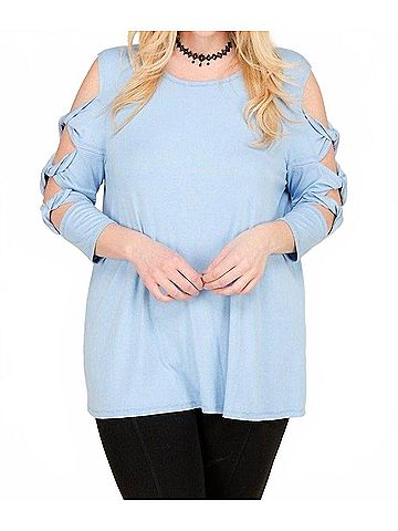 Janette Plus Twisted Cut Out 3/4 Sleeve Top - Plus in Sky Blue (view 2)