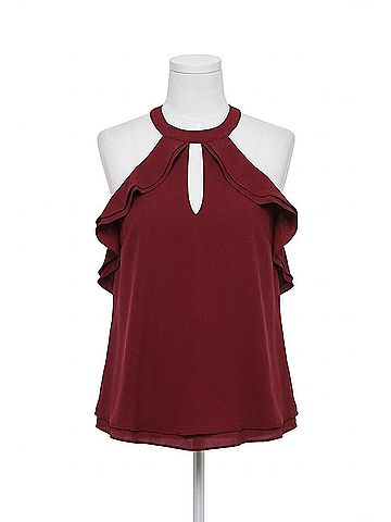 LoveRiche Two Layer Ruffle Halter Top in Wine (view 1)