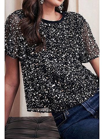 Saylor Natassia Tweed Bead Sequin Top in Black Multi (view 2)
