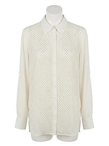 Rain Women's Sheer With Dots Blouse in Ivory (view 1)