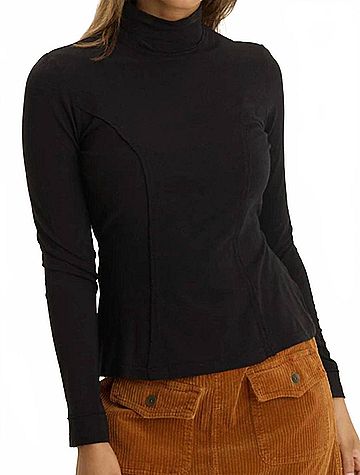 Wearables Kari Jersey Mock Neck Peplum Top in Classic Midnight Black (view 2)