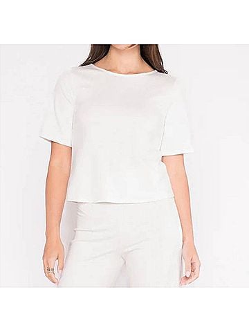 Ripley Rader Ponte Knit Short Sleeve Top - Extended in Off-White (view 2)